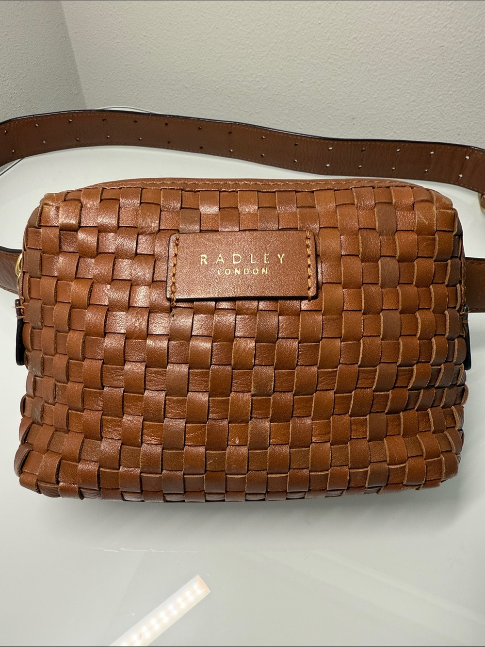 Radley London Weavers Way Woven Leather Belt Bag Fanny Pack Brown EUC - Picture 3 of 9